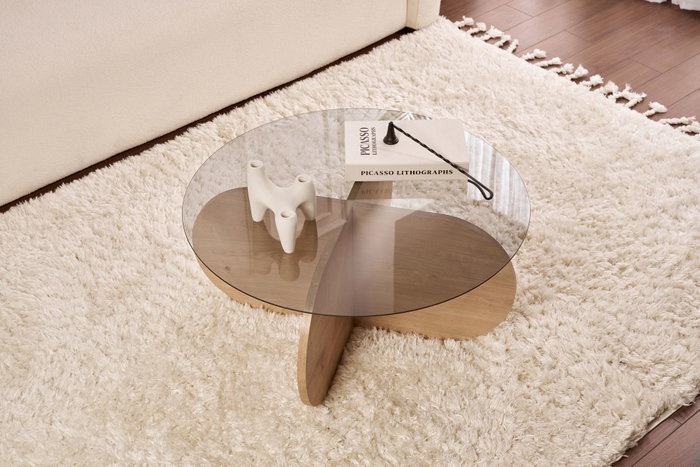 Nordure Mesa de Café, Vidrio Templado y Tablero de Partículas Recubierto de Melamina, Roble Zafiro y Humo, 75x35x75 cm